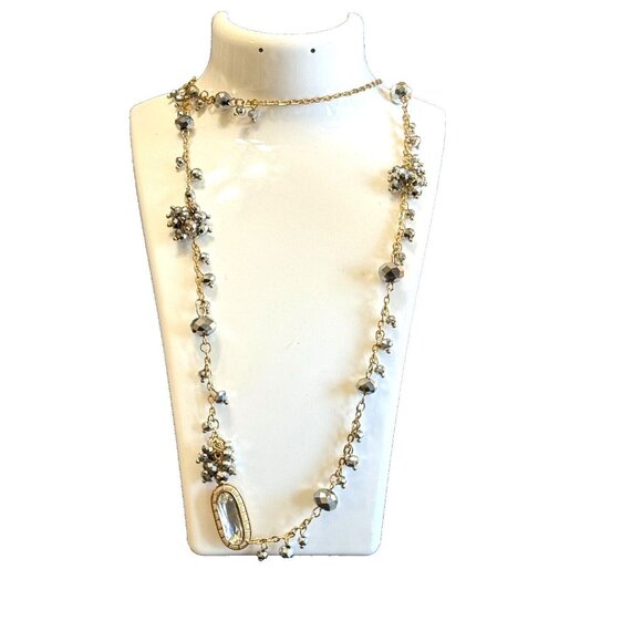 So Sparkly Faceted Silver Metallic AB Beads Necklace With CZ Crystal Accent 34" - Picture 1 of 6